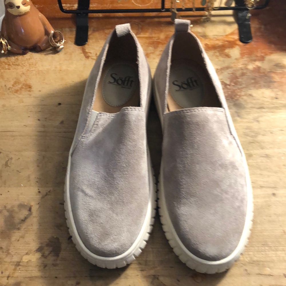 Sofft gray suede slip on sneakers